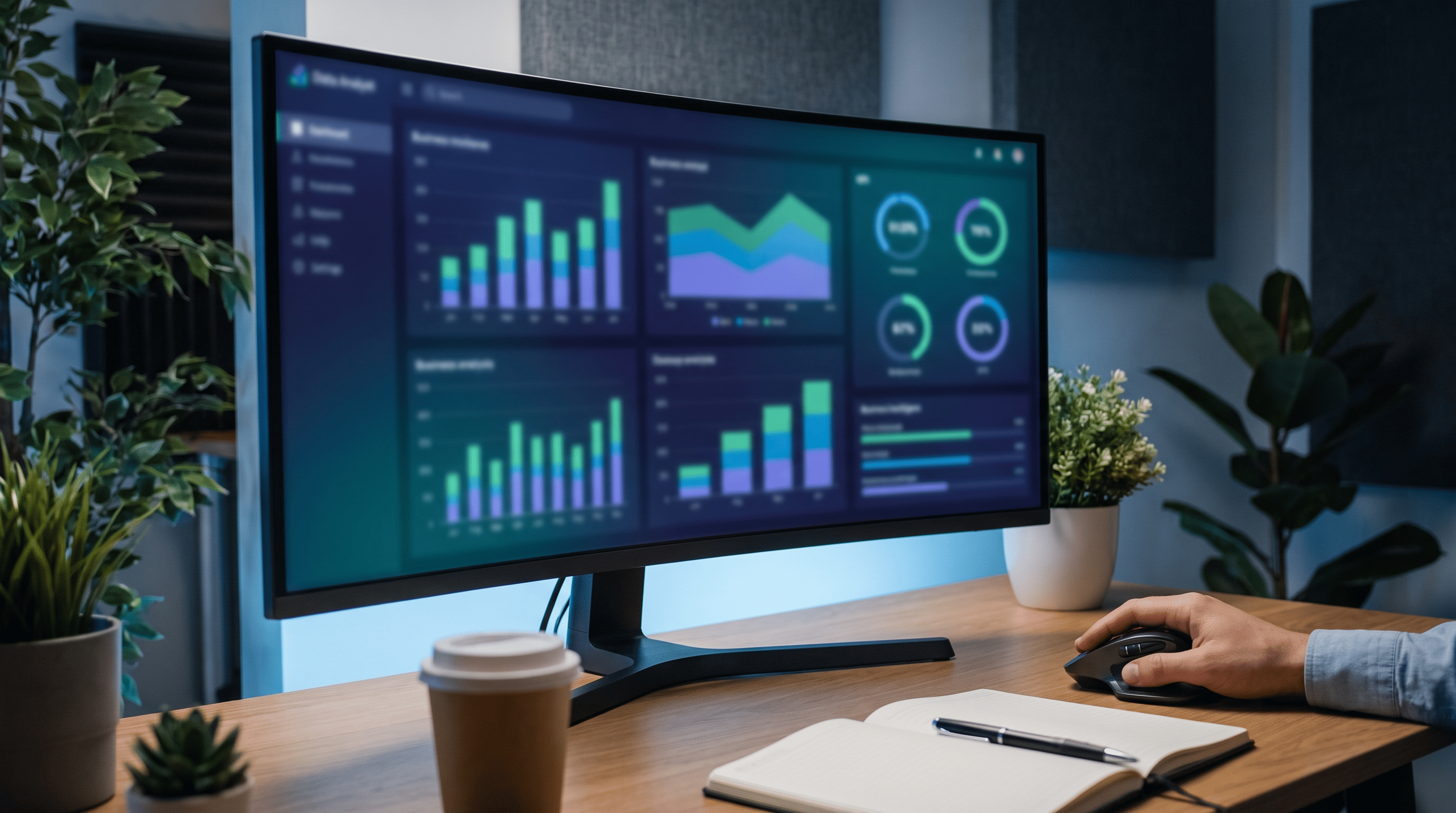 Control room with dashboards and data visualizations