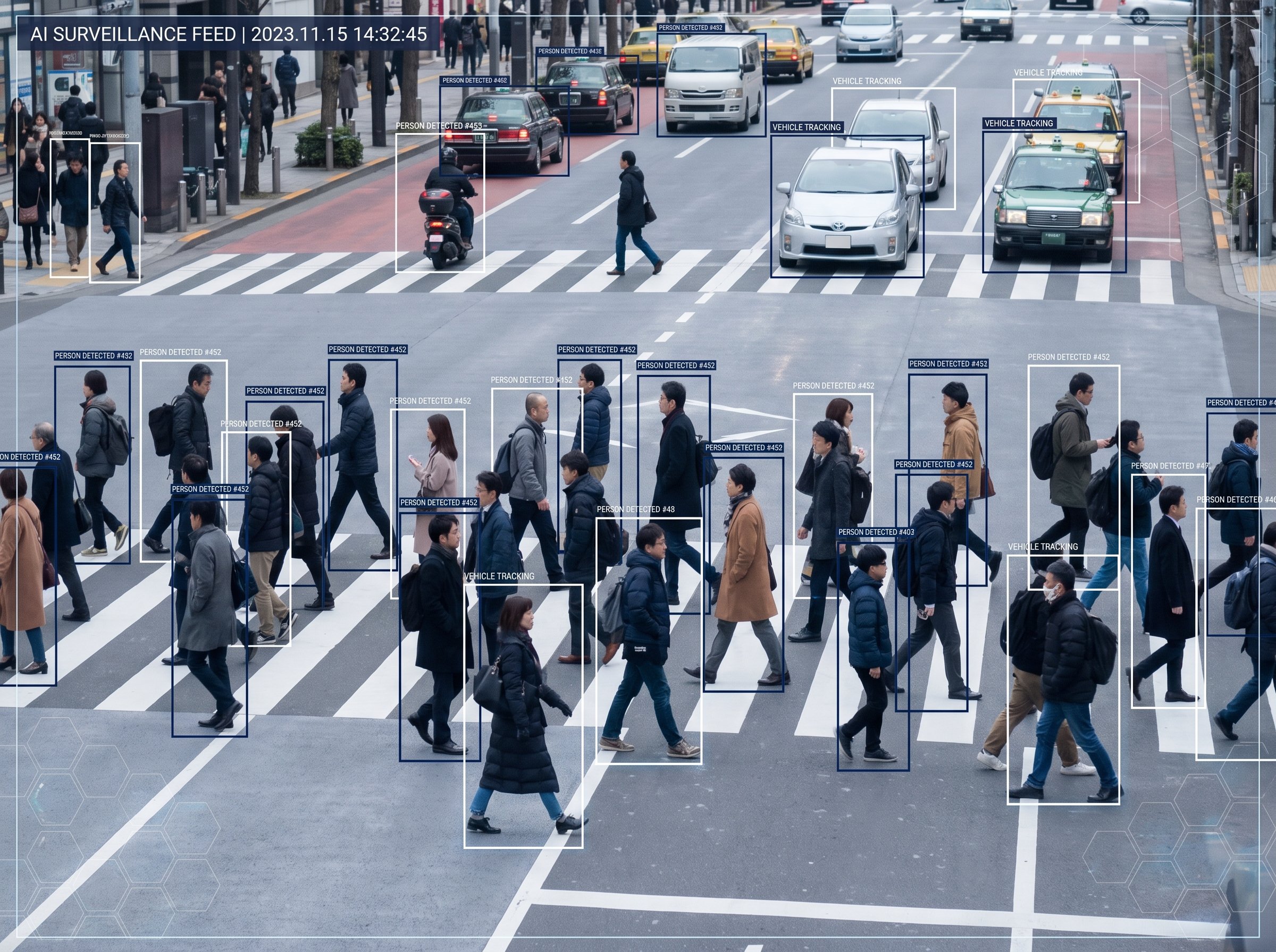 Video analytics with AI detection at an urban intersection